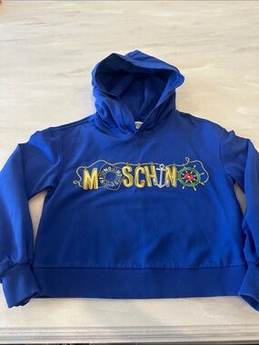 Kids Moschino cropped Bright Blue Hoodie with Yellow Logo